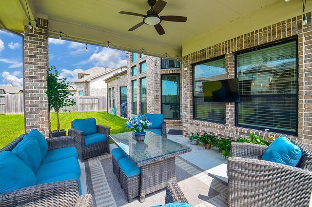 8703 Silver Crest Ln, Missouri City, TX 77459 - view of patio / terrace featuring an outdoor living space and ceiling fan