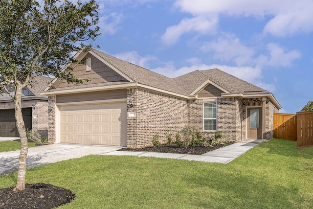 1035 Rosewood Trl, Beasley, TX 77417 - ranch-style home with brick siding, concrete driveway, an attached garage, and roof with shingles