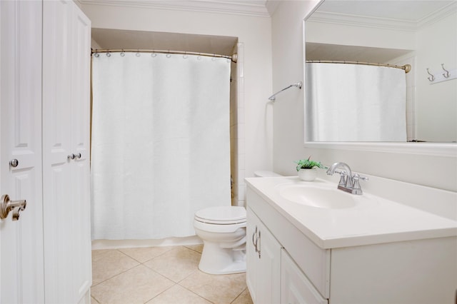 1410 Del Norte St, Houston, TX 77018 - full bath with vanity, crown molding, tile patterned flooring, and a shower with shower curtain