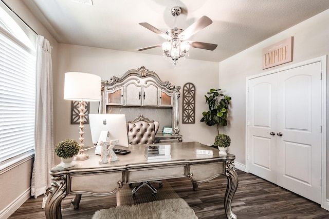 18202 Octavio Frias Trl, Houston, TX 77044 - home office featuring dark wood-style flooring and ceiling fan