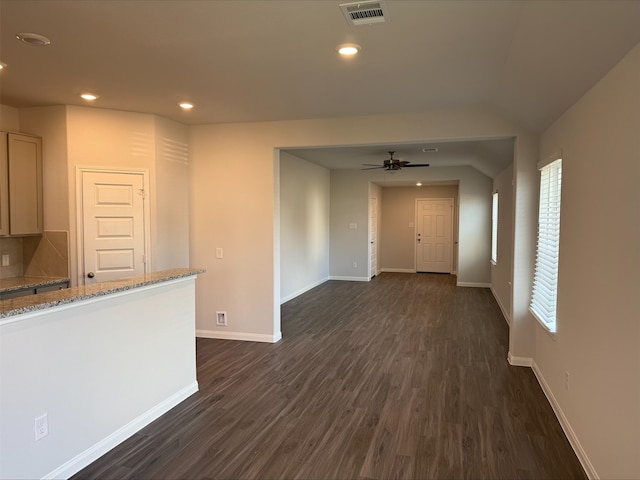 2360 Mooneye Ct, Conroe, TX 77384 - unfurnished living room with ceiling fan, dark wood-style flooring, recessed lighting, and plenty of natural light