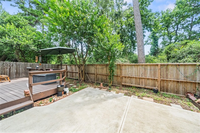 151 Anise Tree Pl, The Woodlands, TX 77382 - fenced backyard with a deck and a patio area
