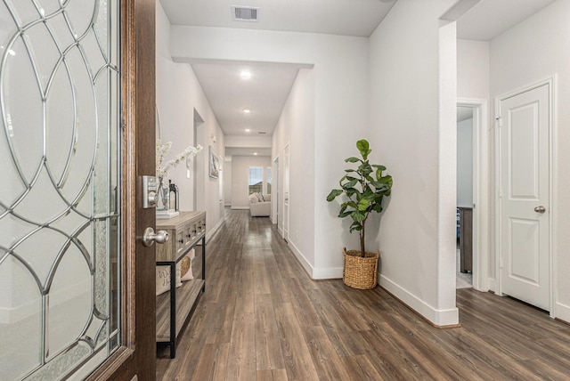 1818 Homewood Point Ln, Rosharon, TX 77583 - hallway with dark wood-style floors and recessed lighting
