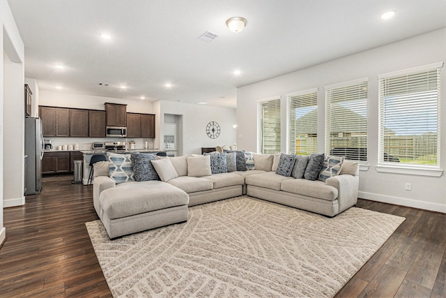 1818 Homewood Point Ln, Rosharon, TX 77583 - living room with dark wood-style floors and recessed lighting
