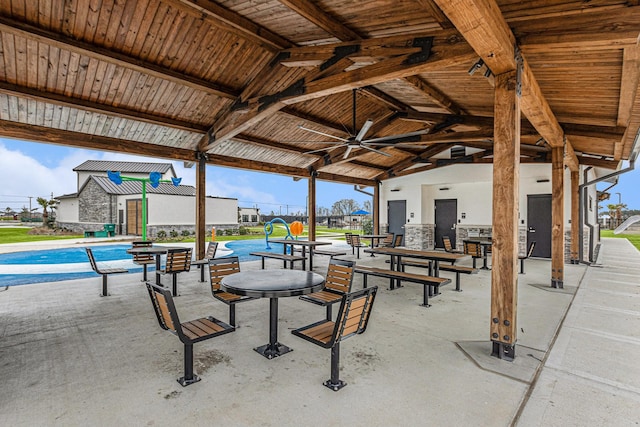 1818 Homewood Point Ln, Rosharon, TX 77583 - view of patio / terrace featuring a ceiling fan and a gazebo