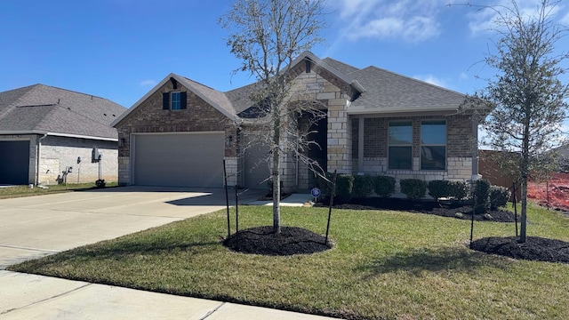 1818 Homewood Point Ln, Rosharon, TX 77583 - view of front facade featuring stone siding, brick siding, a garage, and concrete driveway