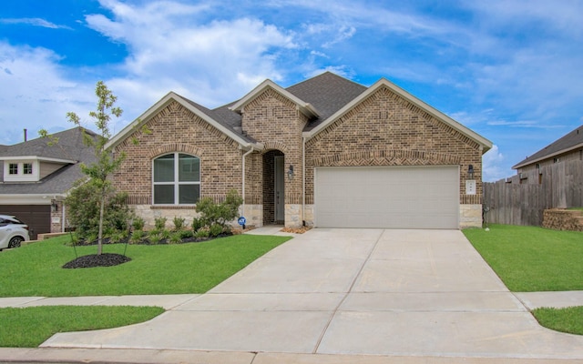 309 Pleasant Hill Way, Conroe, TX 77304 - view of front of house featuring stone siding, an attached garage, brick siding, and concrete driveway