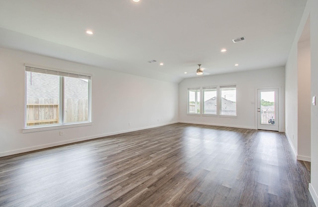 309 Pleasant Hill Way, Conroe, TX 77304 - empty room featuring ceiling fan, dark wood-style floors, and recessed lighting