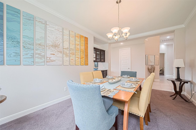 25603 Kearsley Dr, Katy, TX 77494 - carpeted dining space featuring ornamental molding and a chandelier