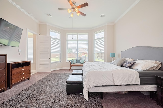 25603 Kearsley Dr, Katy, TX 77494 - bedroom featuring carpet floors, crown molding, and ceiling fan