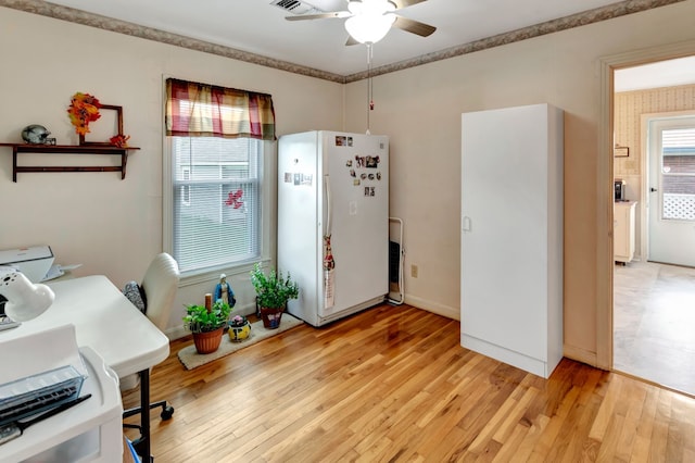 820 Meadow Ln, Wharton, TX 77488 - office with ceiling fan and light wood-style floors