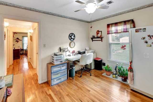820 Meadow Ln, Wharton, TX 77488 - office with light wood-type flooring, healthy amount of natural light, and ceiling fan