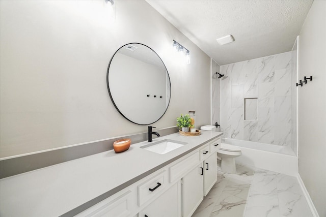 3114 Wagon Trail Dr, Sugar Land, TX 77479 - full bathroom with vanity, marble finish floors, shower / washtub combination, and a textured ceiling