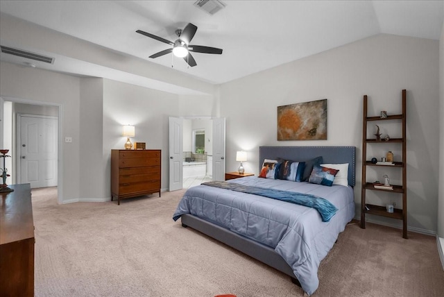 1427 Roaring Springs Ln, Seabrook, TX 77586 - bedroom featuring light colored carpet, ensuite bath, and a ceiling fan