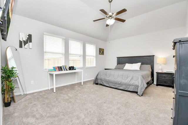 8419 Sunset Horizon Dr, Baytown, TX 77521 - bedroom featuring lofted ceiling, carpet, and ceiling fan