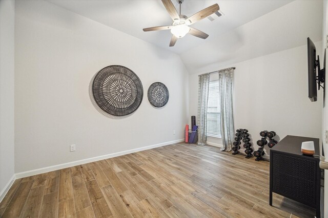 1523 Carson Field Ln, Richmond, TX 77469 - interior space featuring light wood-type flooring, ceiling fan, and lofted ceiling