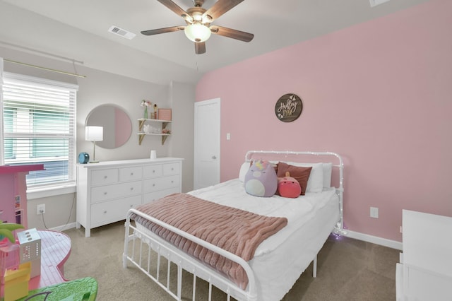 12330 Castano Creek Dr, Humble, TX 77346 - bedroom with carpet floors, a ceiling fan, and lofted ceiling