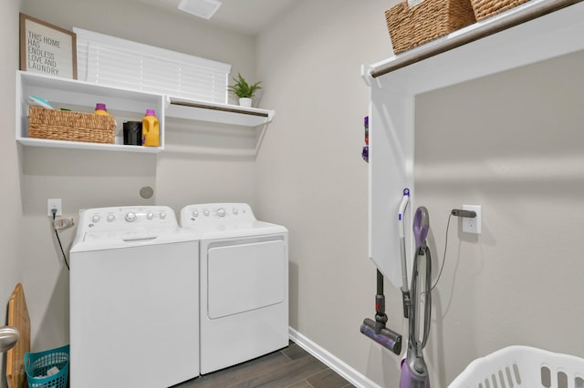 12330 Castano Creek Dr, Humble, TX 77346 - laundry room featuring washer and clothes dryer and dark wood-type flooring