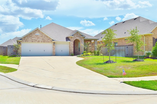 9323 Stablewood Lakes Ln, Tomball, TX 77375 - view of front facade featuring driveway, brick siding, a garage, and roof with shingles
