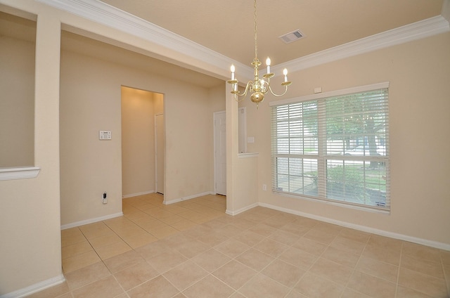 19038 Winding Stream Ln, Houston, TX 77084 - empty room featuring a chandelier, ornamental molding, and light tile patterned floors