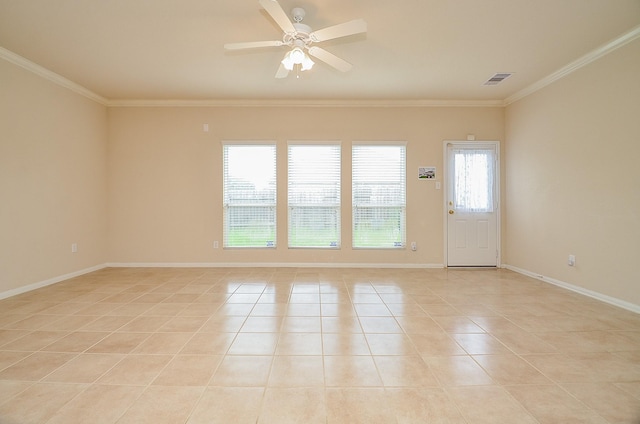 19038 Winding Stream Ln, Houston, TX 77084 - empty room with light tile patterned flooring, crown molding, and ceiling fan