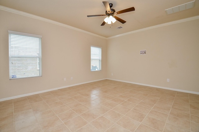 19038 Winding Stream Ln, Houston, TX 77084 - unfurnished room featuring healthy amount of natural light, ornamental molding, ceiling fan, and light tile patterned floors