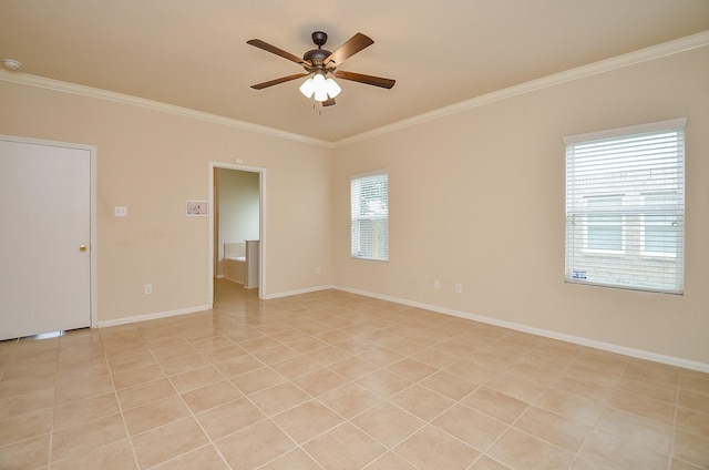 19038 Winding Stream Ln, Houston, TX 77084 - empty room featuring crown molding, a ceiling fan, and light tile patterned floors