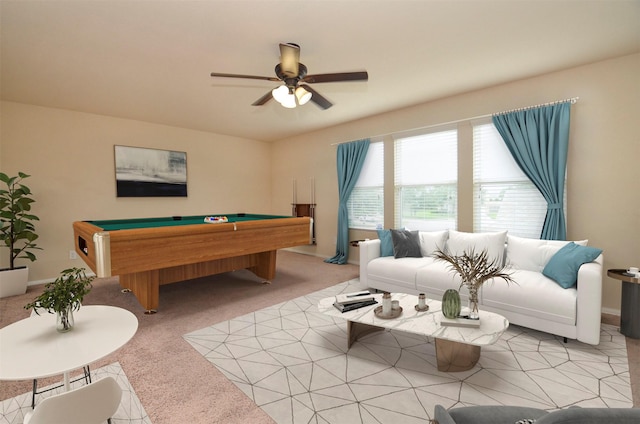 19038 Winding Stream Ln, Houston, TX 77084 - living area featuring billiards table, light colored carpet, and a ceiling fan