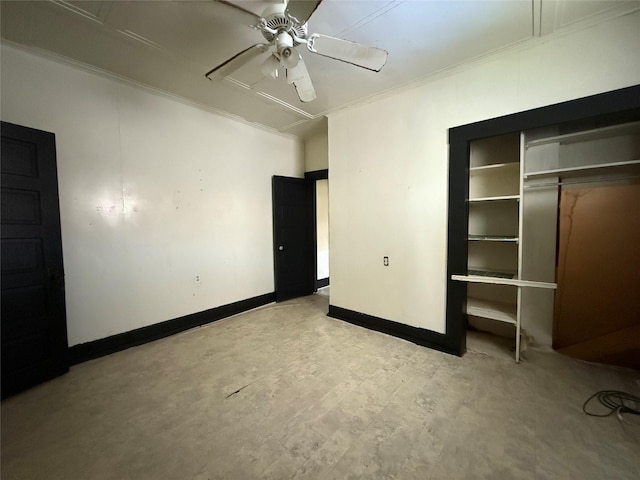 1637 15th St, Port Arthur, TX 77640 - unfurnished bedroom with ornamental molding, ceiling fan, and a closet