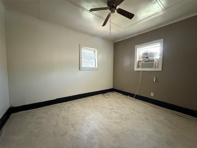 1637 15th St, Port Arthur, TX 77640 - spare room featuring ornamental molding, wood finished floors, ceiling fan, and cooling unit
