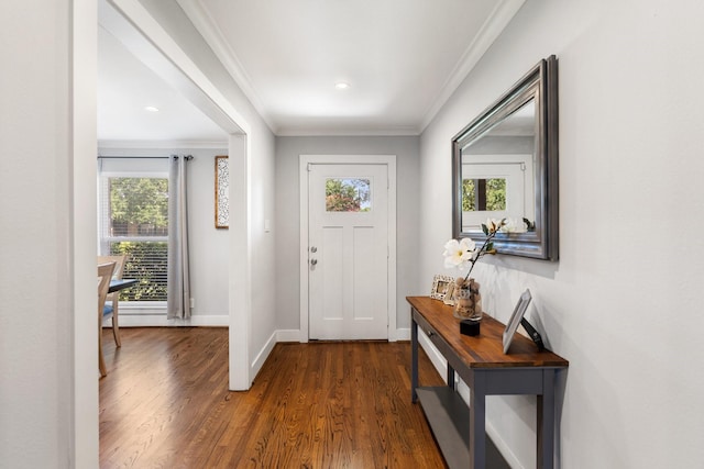 1011 Martin St, Houston, TX 77018 - entrance foyer with dark wood-type flooring, ornamental molding, and recessed lighting