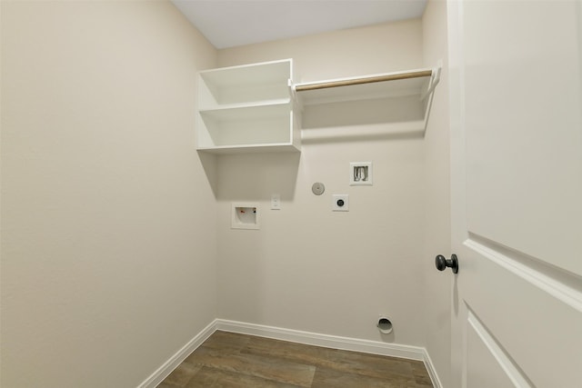 405 3rd St, Hempstead, TX 77445 - laundry area featuring electric dryer hookup, washer hookup, dark wood finished floors, and hookup for a gas dryer