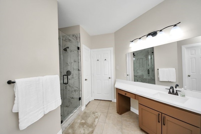 30103 Canyon Branch Ct, Spring, TX 77386 - full bathroom with vanity, a marble finish shower, and tile patterned floors