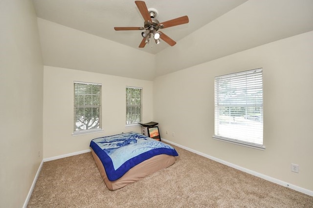 30103 Canyon Branch Ct, Spring, TX 77386 - bedroom featuring carpet floors, lofted ceiling, and a ceiling fan
