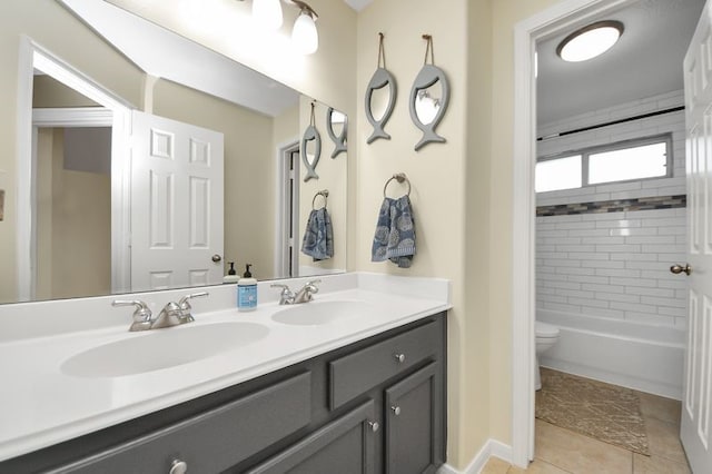 30103 Canyon Branch Ct, Spring, TX 77386 - bathroom with double vanity, tile patterned floors, and  shower combination