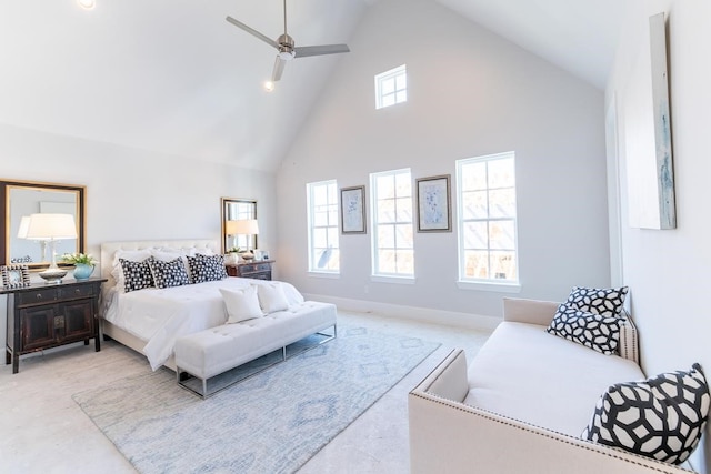 5302 S Capitol, Houston, TX 77023 - bedroom featuring high vaulted ceiling, multiple windows, and ceiling fan