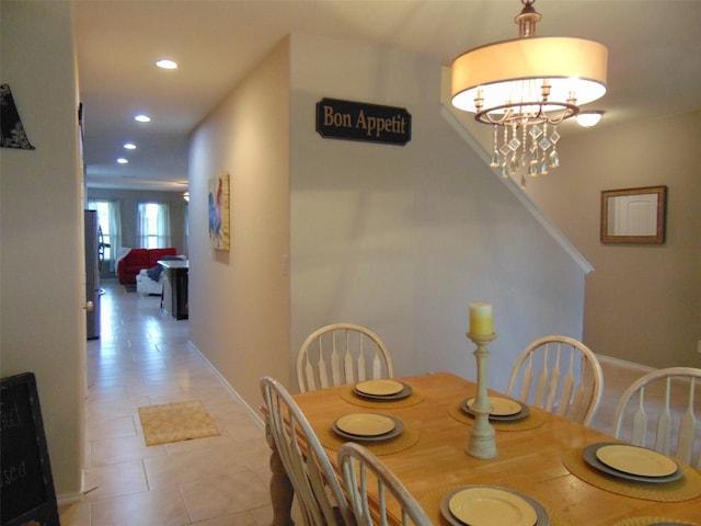 23727 Scotsman Dr, Katy, TX 77493 - dining area featuring recessed lighting, a chandelier, and light tile patterned floors