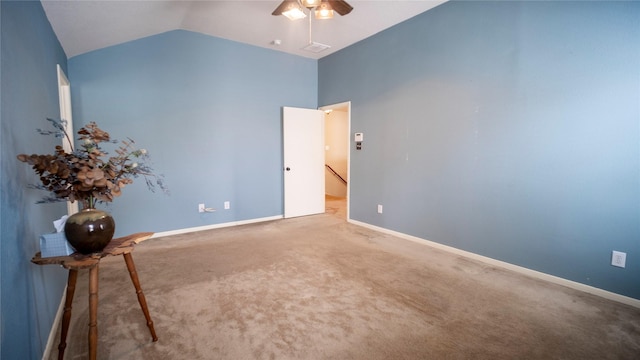 18527 Grove Brook Ln, Cypress, TX 77429 - carpeted empty room featuring vaulted ceiling and ceiling fan