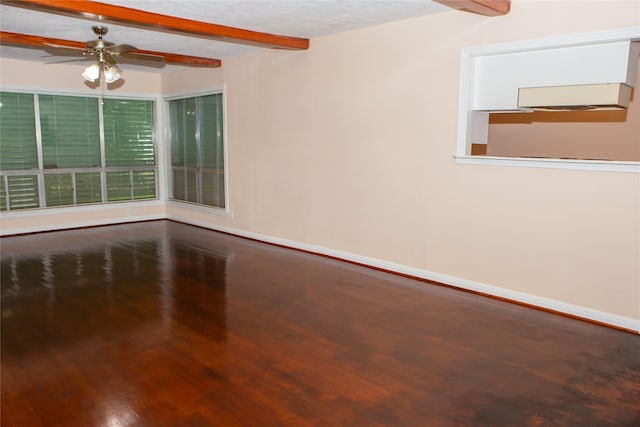 6718 E Bayou Dr, Hitchcock, TX 77563 - spare room featuring wood finished floors, beam ceiling, and a ceiling fan