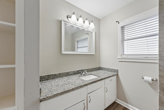 10427 Envoy St, Houston, TX 77016 - bathroom with vanity and wood finished floors