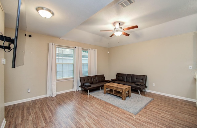 5409 Gold St, Houston, TX 77026 - living area featuring wood finished floors and a ceiling fan