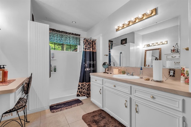 3360 Knob Oaks Dr, Huntsville, TX 77340 - bathroom with vanity, a shower with curtain, and tile patterned floors