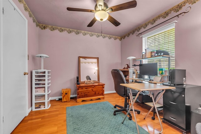 3360 Knob Oaks Dr, Huntsville, TX 77340 - office with a ceiling fan and light wood-style floors
