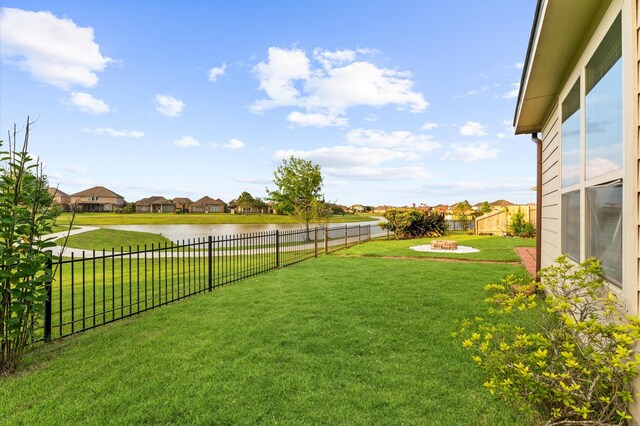 9415 Vista Falls Ct, Richmond, TX 77469 - fenced backyard featuring a water view, a fire pit, and a residential view