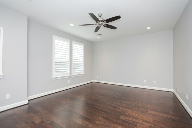5120 Larkin St, Houston, TX 77007 - empty room with a ceiling fan, hardwood / wood-style flooring, and recessed lighting
