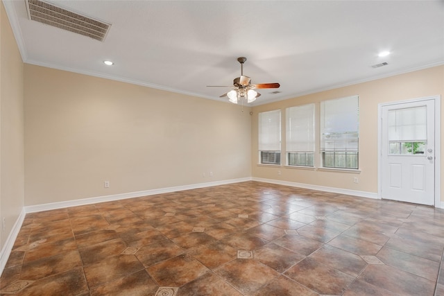 8666 Pearl Point St, Houston, TX 77044 - empty room with a ceiling fan, ornamental molding, and recessed lighting
