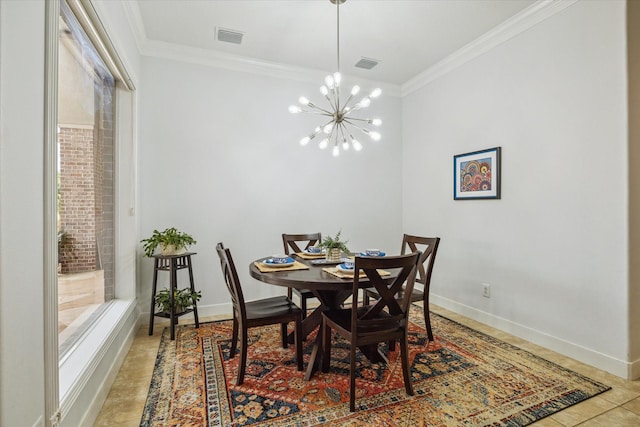 14002 Winding Springs Dr, Cypress, TX 77429 - dining space featuring a chandelier, crown molding, and light tile patterned floors