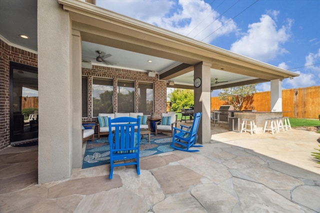 14002 Winding Springs Dr, Cypress, TX 77429 - view of patio with an outdoor hangout area and ceiling fan