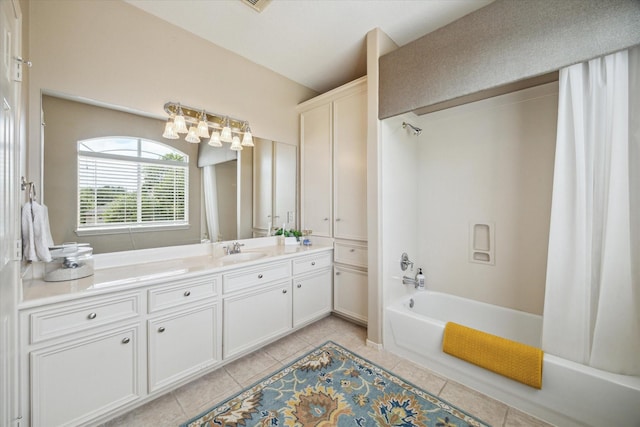 14002 Winding Springs Dr, Cypress, TX 77429 - full bathroom with tile patterned floors, vanity, and shower / tub combo with curtain