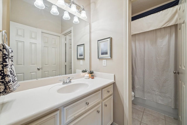 14002 Winding Springs Dr, Cypress, TX 77429 - bathroom with vanity, tile patterned flooring, and shower / bath combo with shower curtain